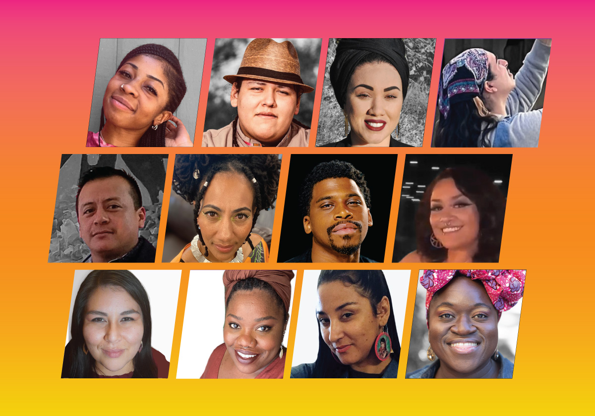 Host committee member photos on pink and orange background.