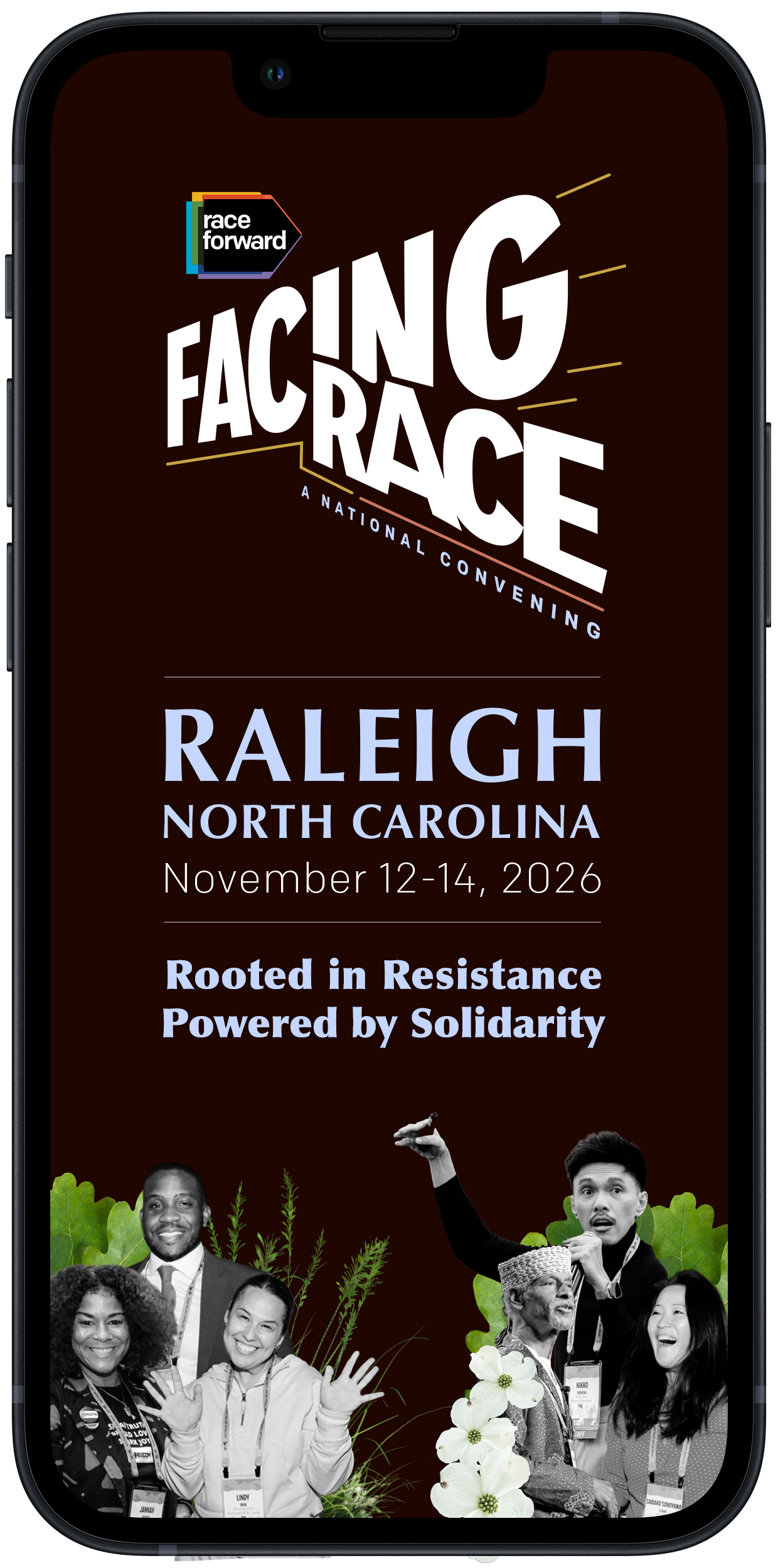Facing Race app splash screen on phone screen.