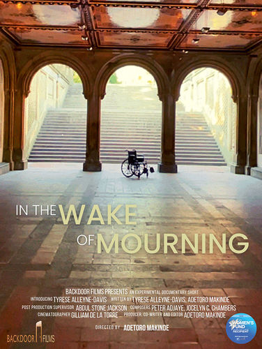 Poster with wheel chair in distance under arches leading to long flight of outside stairs.